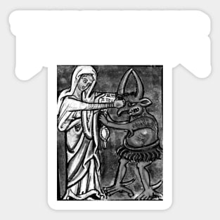 Theotokos Mary Punching The Devil Doom Parody Sticker